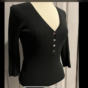 Michael Michael Kors Womans Sweater S/P Black Cotton Blend Silver Buttons V Neck